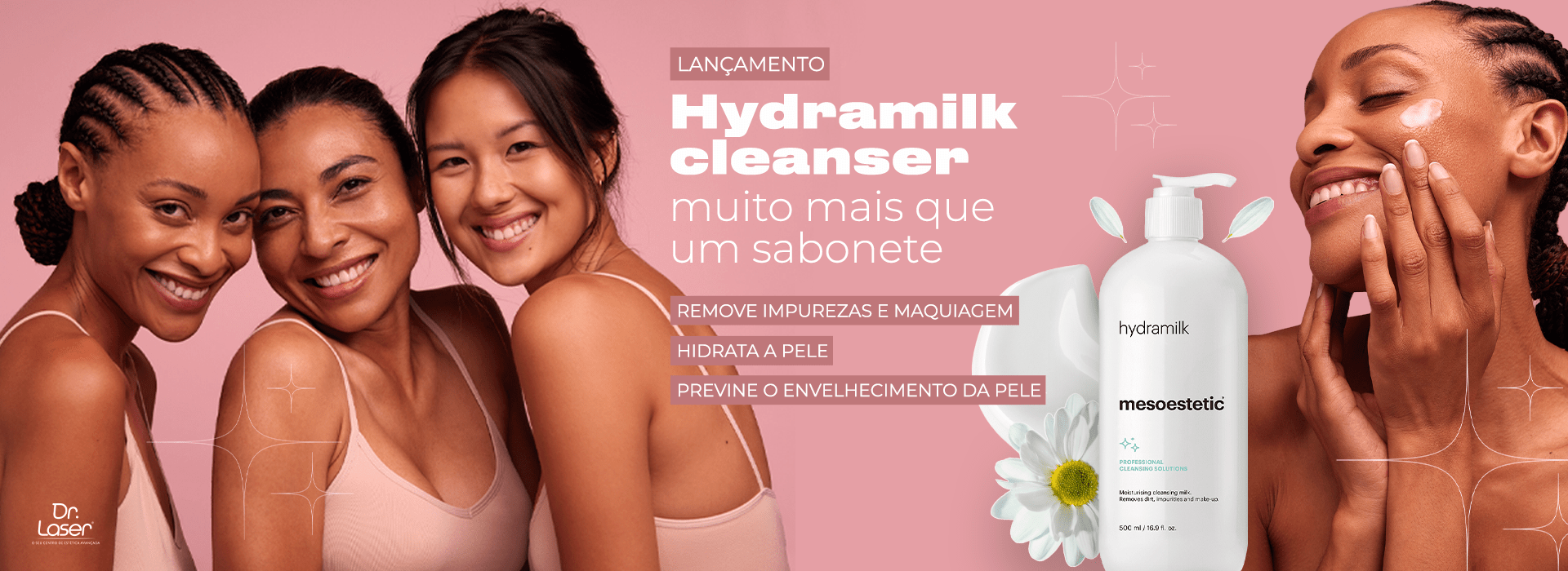 Hydramilk cleanser muito mais que um sabonete - Remove impurezas e maquiagem, Hidrata a pele, previne o envelhecimento da pele.
